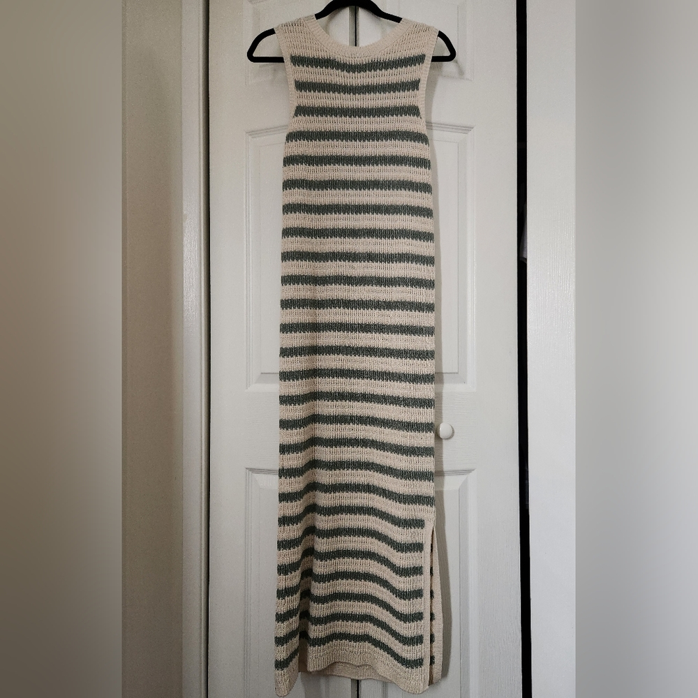 M&S Striped Crochet Midi Dress, Cream, Size US M
